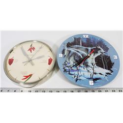 LOT OF 2  ALPHA WOLF AND SPICY KITCHEN WALL CLOCKS