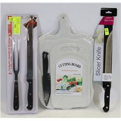 LOT OF NEW KITCHEN ITEMS INCLUDING SLICER KNIFE,