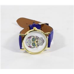 NEW SUGAR SKULL  WATCH WITH BLUE STRAPS.