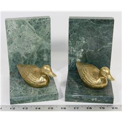 PAIR OF MARBLE AND BRASS DUCK BOOKENDS