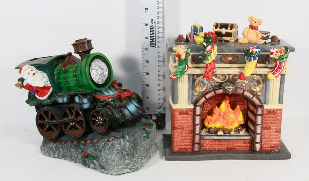 Solar Santa Train CERAMIC CHRISTMAS FIREPLACE AND SOLAR SANTA TRAIN