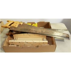 LOT OF 3 HANDSAWS & 2 MITRE BOXES