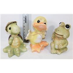 GROUP OF 3 LAWN & GARDEN FIGURES - DUCK, TURTLE &