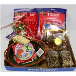 LOT OF ASSORTED CHRISTMAS DECORATIONS AND ITEMS