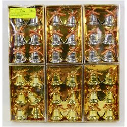 LOT OF 6 GOLD AND SILVER CHRISTMAS BELLS.