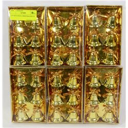 LOT OF 6 GOLD CHRISTMAS BELLS.