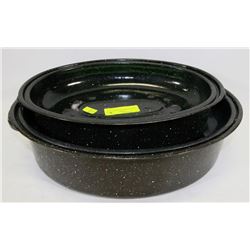 PAIR OF ENAMEL ROASTING  PANS