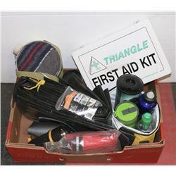 CAMPERS LOT INCL GROUND SHEETS, BINOCULARS,