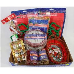 FLAT OF CHRISTMAS DECORATIONS AND COOKIE CUTTERS