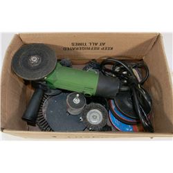 GREEN SUPERIOR ANGLE GRINDER WITH ACCESSORY.