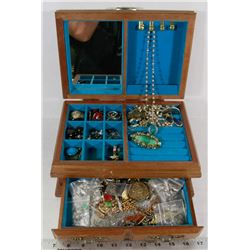 WOODEN JEWELRY BOX WITH CONTENTS