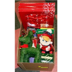 BOX OF CHRISTMAS DECOR AND MORE INCL NEW ANIMATED