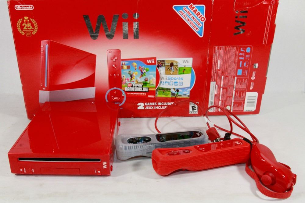 RED 25TH ANNIVERSARY OF SUPER MARIO WII CONSOLE W/