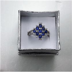 7)  BLUE & WHITE SAPPHIRE RING