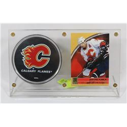 CALGARY FLAMES JAROME IGINLA CARD & PUCK