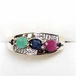 15) GOLD-PLATED STERLING SILVER GEMSTONE RING