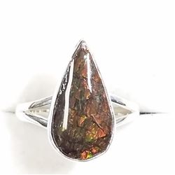 77) STERLING SILVER AMMOLITE RING SIZE 7.75
