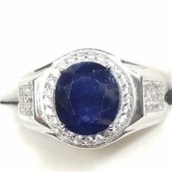 80) STERLING SILVER SAPPHIRE & CZ RING