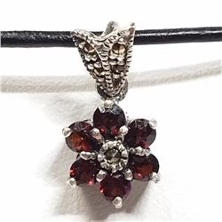86) STERLING SILVER GARNET MARCASITE NECKLACE
