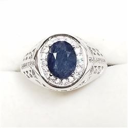 98) STERLING SILVER SAPPHIRE & CZ RING