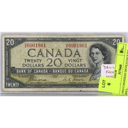 1954 CANADIAN DEVILS FACE $20 BILL.