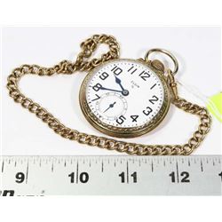 VINTAGE ELGIN GOLD PLATE POCKET WATCH WITH CHAIN