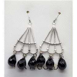 27) 14K WHITE GOLD ONYX CHANDELIER EARRINGS
