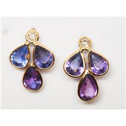 1) 14KT YELLOW GOLD SAPPHIRE & DIAMOND EARRINGS