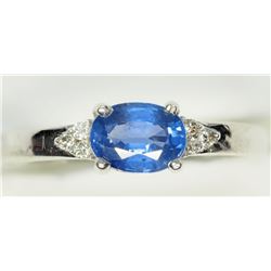 7) 14KT GOLD RING SIZE 7.5 W/SAPPHIRE & 2 DIAMONDS