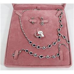 8) 5PC STERLING SILVER BLUE SAPPHIRE AND CZ SET