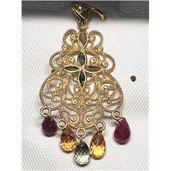 10) 14KT YELLOW GOLD SAPPHIRE PENDANT