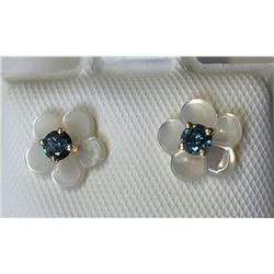 17) 14KT GOLD DIAMOND MOTHER OF PEARL EARRINGS