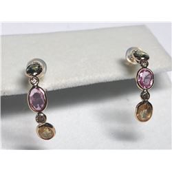 34) 14KT GOLD SAPPHIRE & DIAMOND EARRINGS