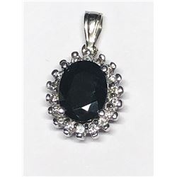 35) 14KT GOLD SAPPHIRE & DIAMONDS PENDANT W/ CORD