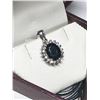 Image 2 : 35) 14KT GOLD SAPPHIRE & DIAMONDS PENDANT W/ CORD