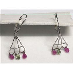 43) 14K GOLD MULTI COLORED SAPPHIRES EARRINGS