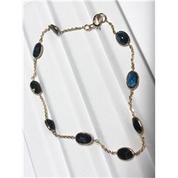44) 14KT GOLD BLUE SAPPHIRE LINK BRACELET