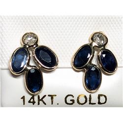 50) 14KT GOLD SAPPHIRE AND DIAMOND EARRINGS