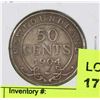 Image 1 : 1904-H NEWFOUNDLAND SILVER 50 CENT PIECE