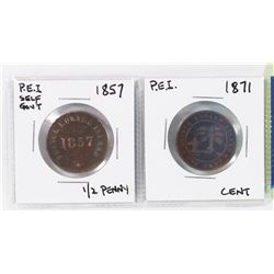 TWO P.E.I.  ANTIQUE COINS  1857   1871
