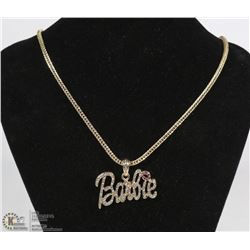 GOLD COLOURED 'BARBIE' PENDANT AND CHAIN