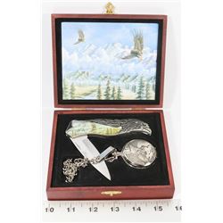 NEW POCKET WATCH AND KNIFE GIFT SET.