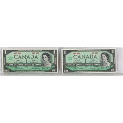 TWO CANADA 1967 CENTENNIAL DOLLAR BILLS.