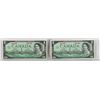 Image 1 : TWO CANADA 1967 CENTENNIAL DOLLAR BILLS.