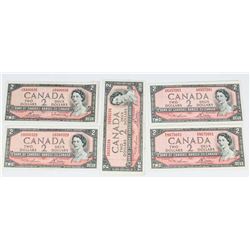LOT OF 5- 1954 2 DOLLAR BILLS