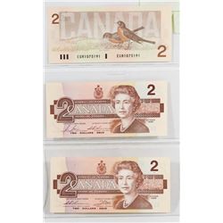 LOT OF 3 CANADIAN 2 DOLLAR BILLS
