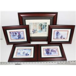 LARGE FLAT W/5 WOOD FRAMED WINTER