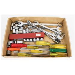 FLAT OF GRAY TOOLS - INCLUDES SOCKETS, WRENCHES