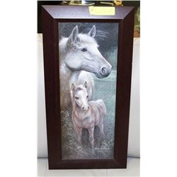 WOOD FRAMED HORSE & COLT PICTURE