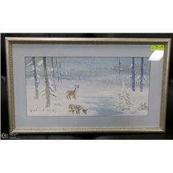 DEER IN A WINTER WONDERLAND PAINTING BY JULIE